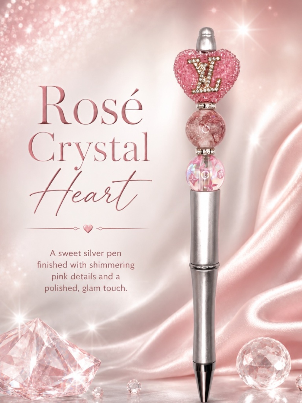 Rose Crystal Heart Pen